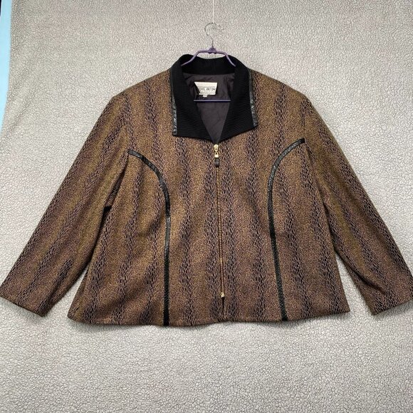 Michel Antoni Jacket Womens Size 22W Black and Tan Leopard Design Vintage - Picture 1 of 10